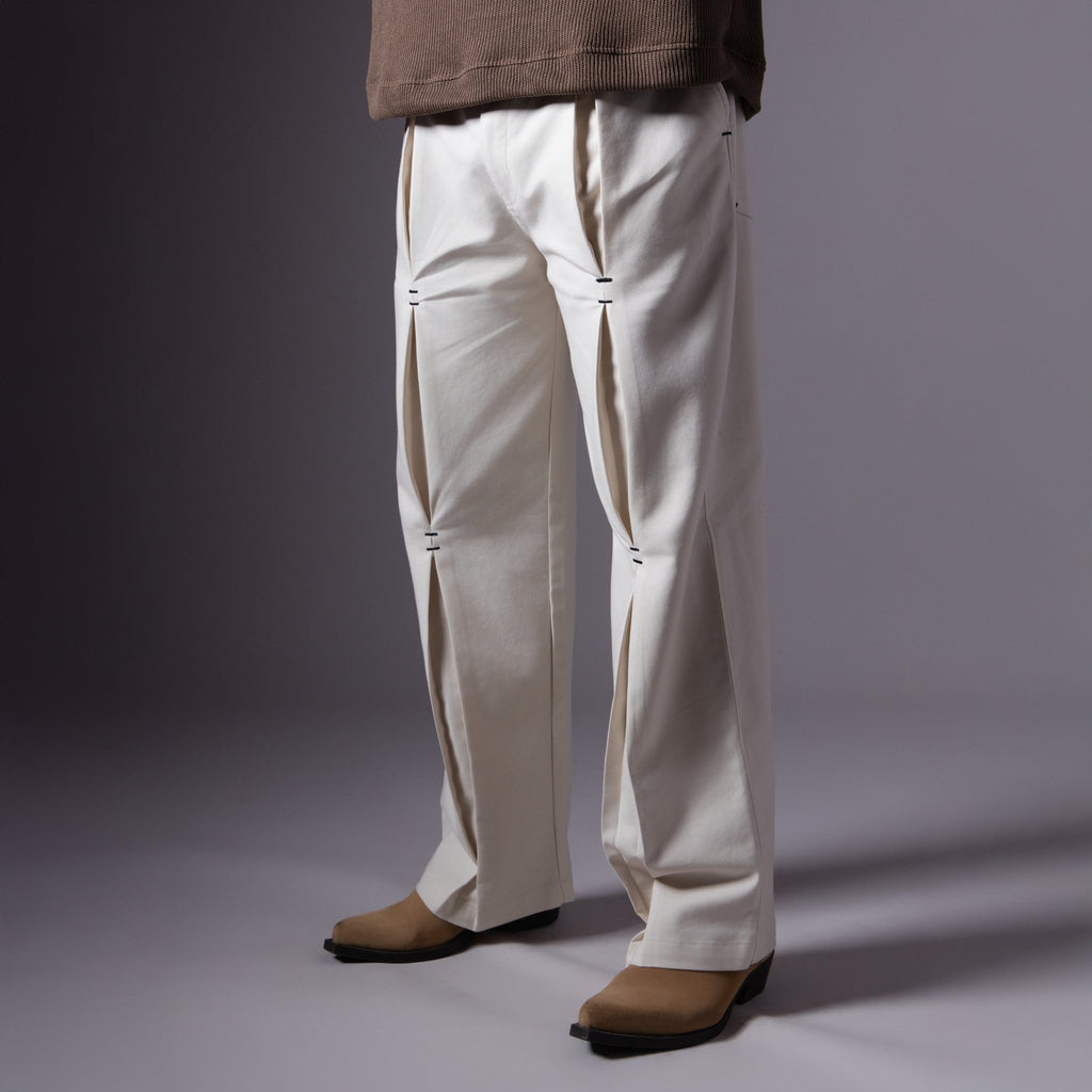IVORY REVERSE PLEATED COTTON PANTS - Hophead