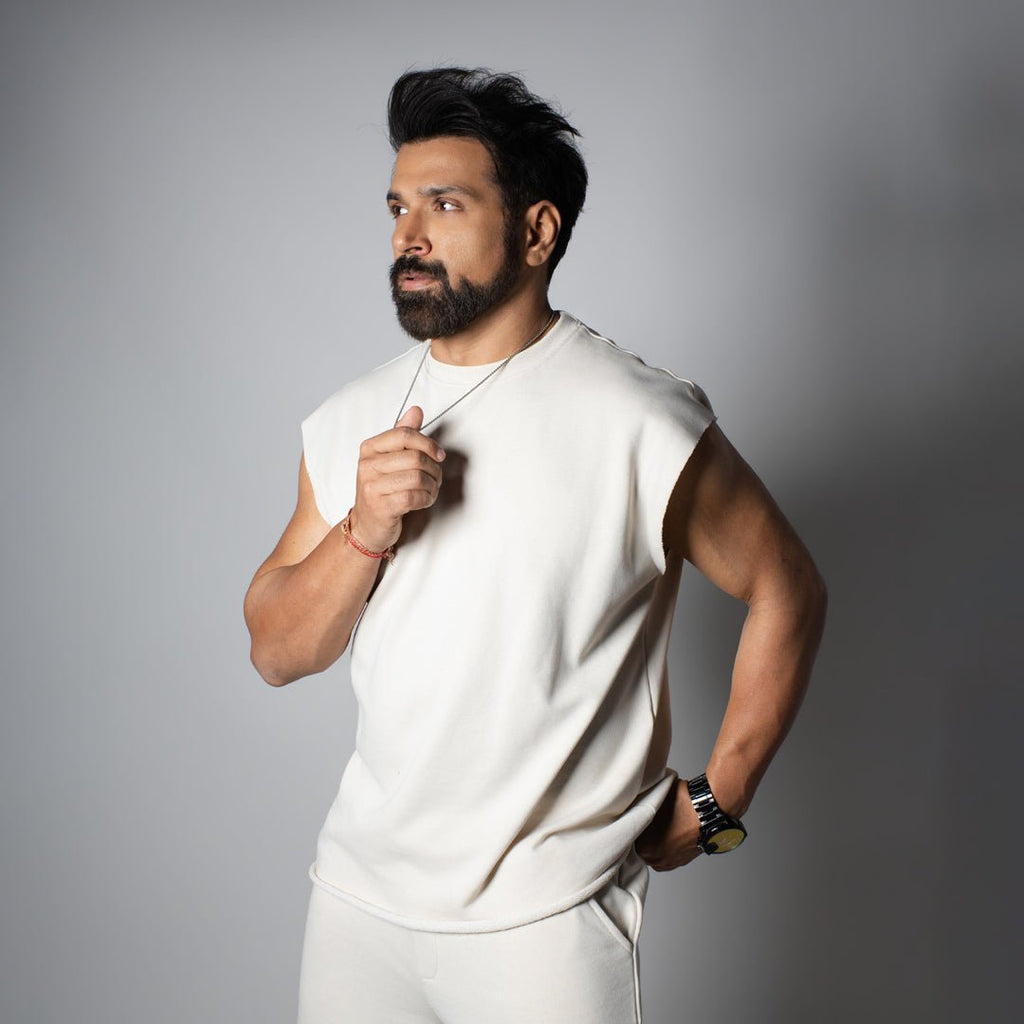 IVORY SLEEVELESS RAW EDGE TSHIRT - Hophead