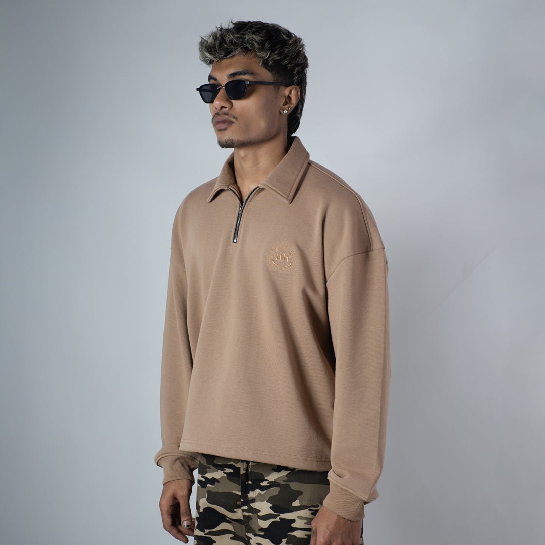 KHAKHI HALF - ZIPUP PULLOVER POLO - Hophead