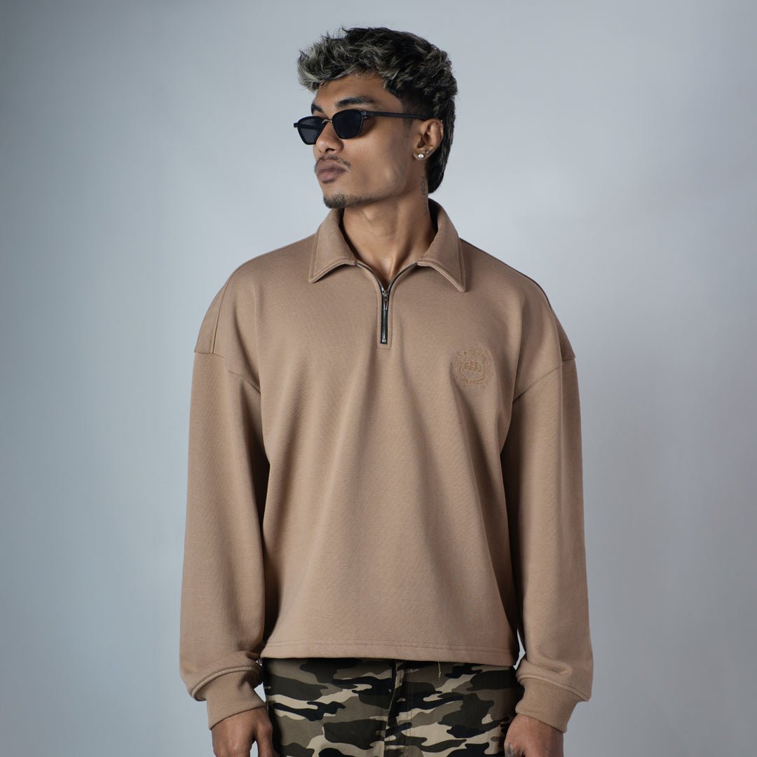 KHAKHI HALF - ZIPUP PULLOVER POLO - Hophead
