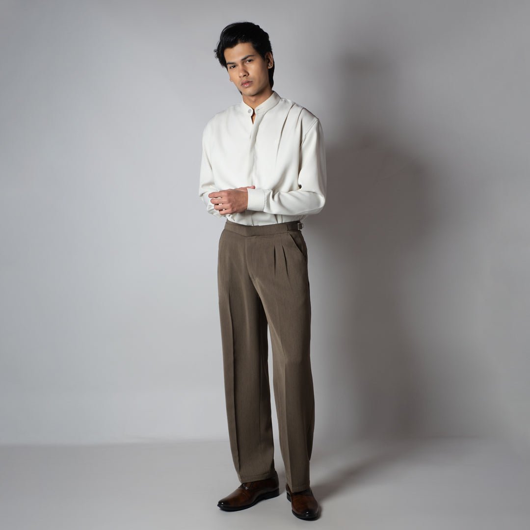 KHAKHI LONG FLAP TEXTURED TROUSER - Hophead