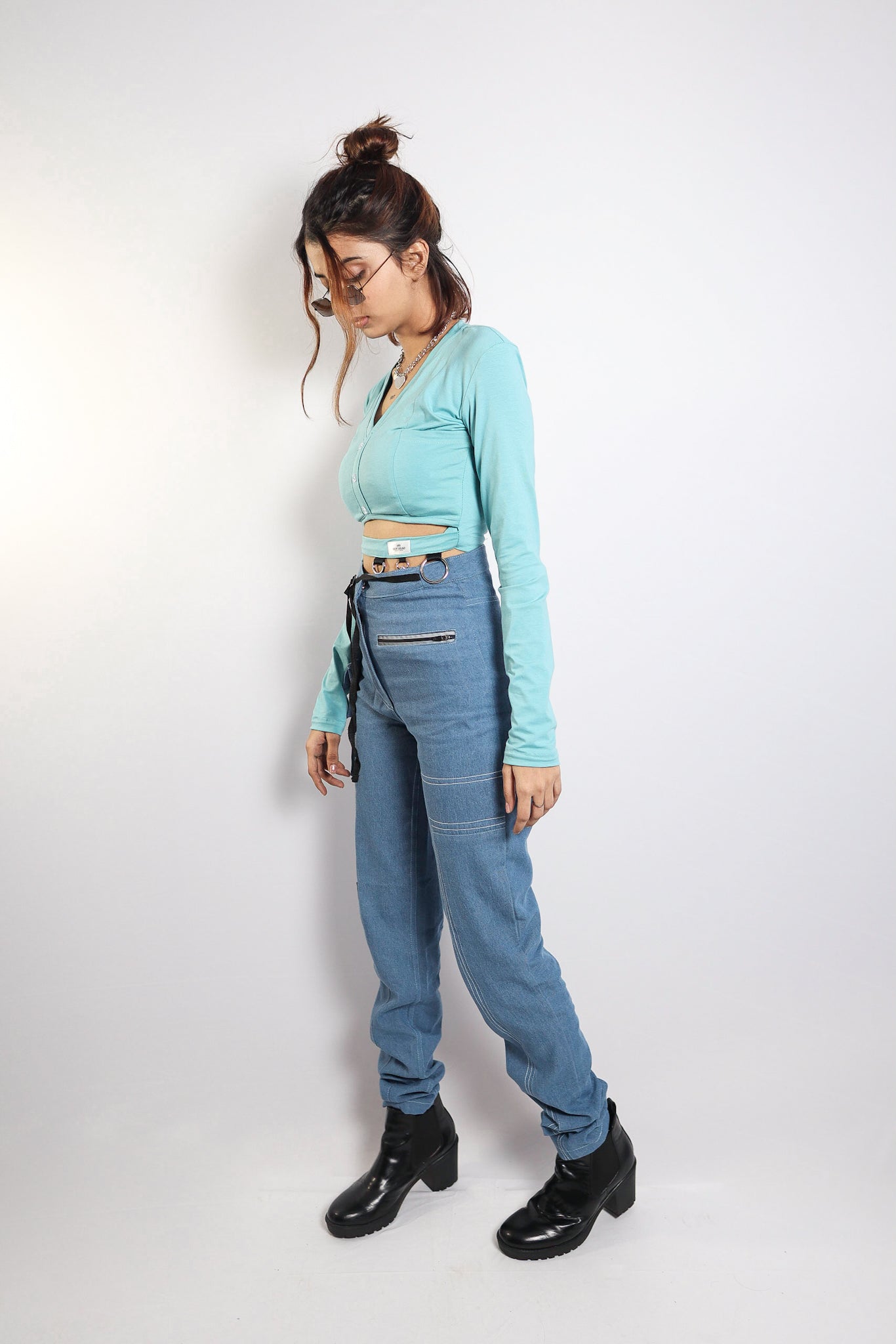 LIGHT BLUE FULL SLEEVE CROP TOP - Hophead