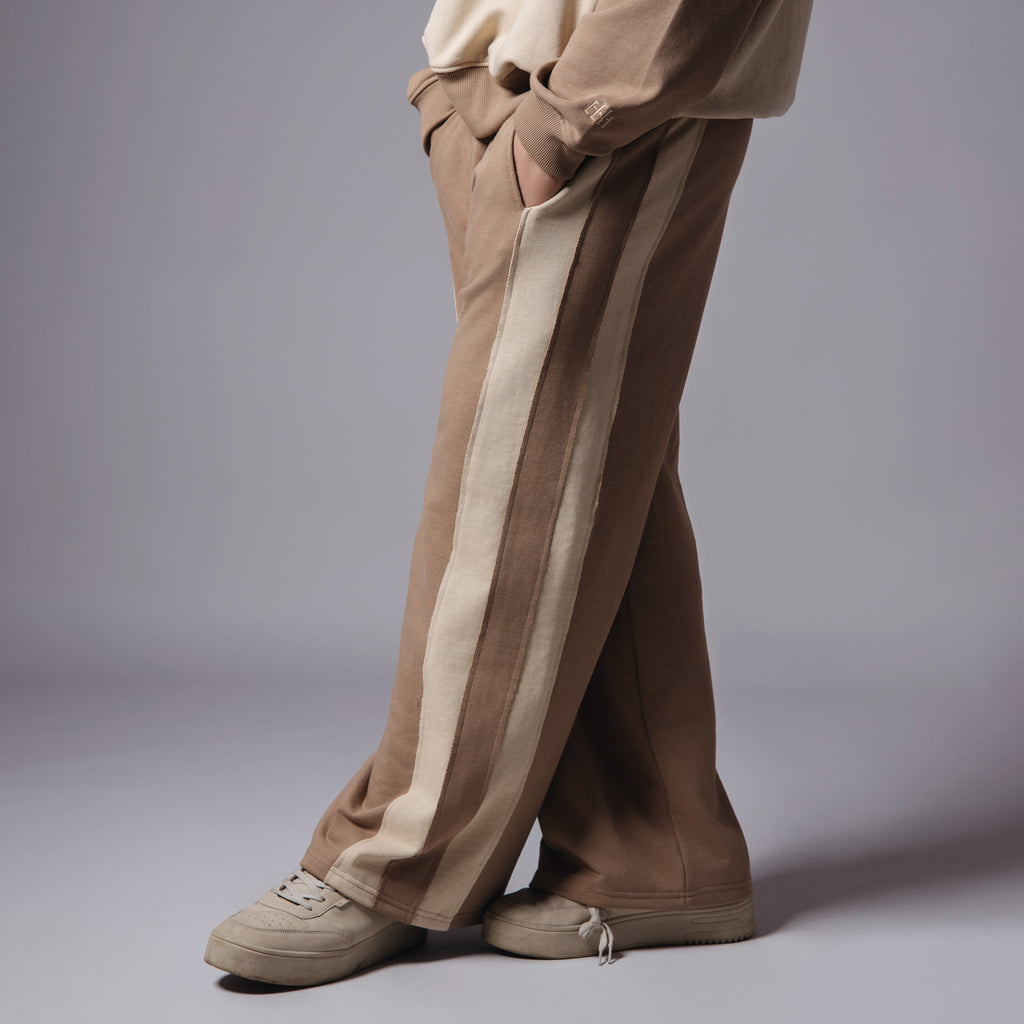 LIGHT BROWN & BEIGE RAW EDGE SWEATPANTS - Hophead