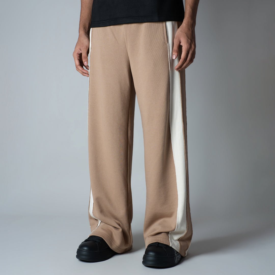 LIGHT BROWN & BEIGE RAW EDGE SWEATPANTS - Hophead