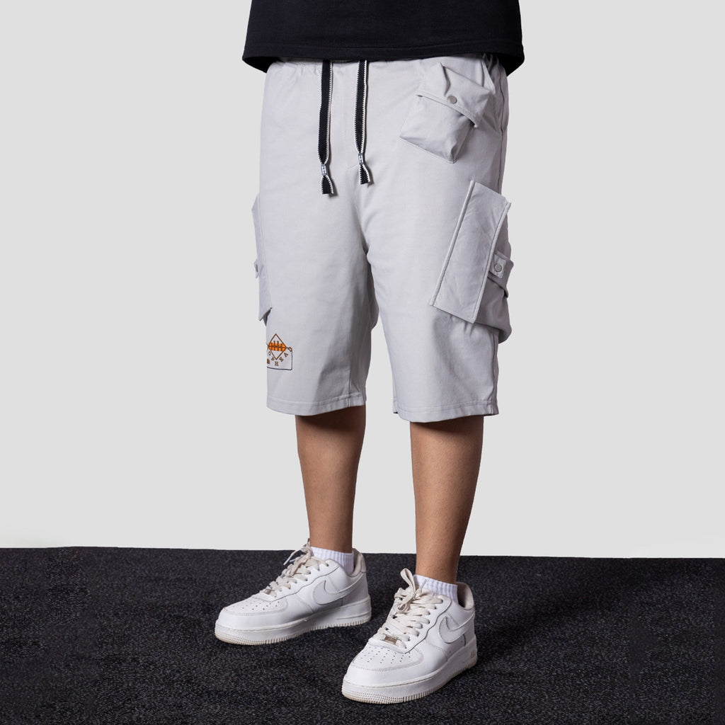 LIGHT GREY MULTI POCKET OVERSIZED SHORTS - Hophead
