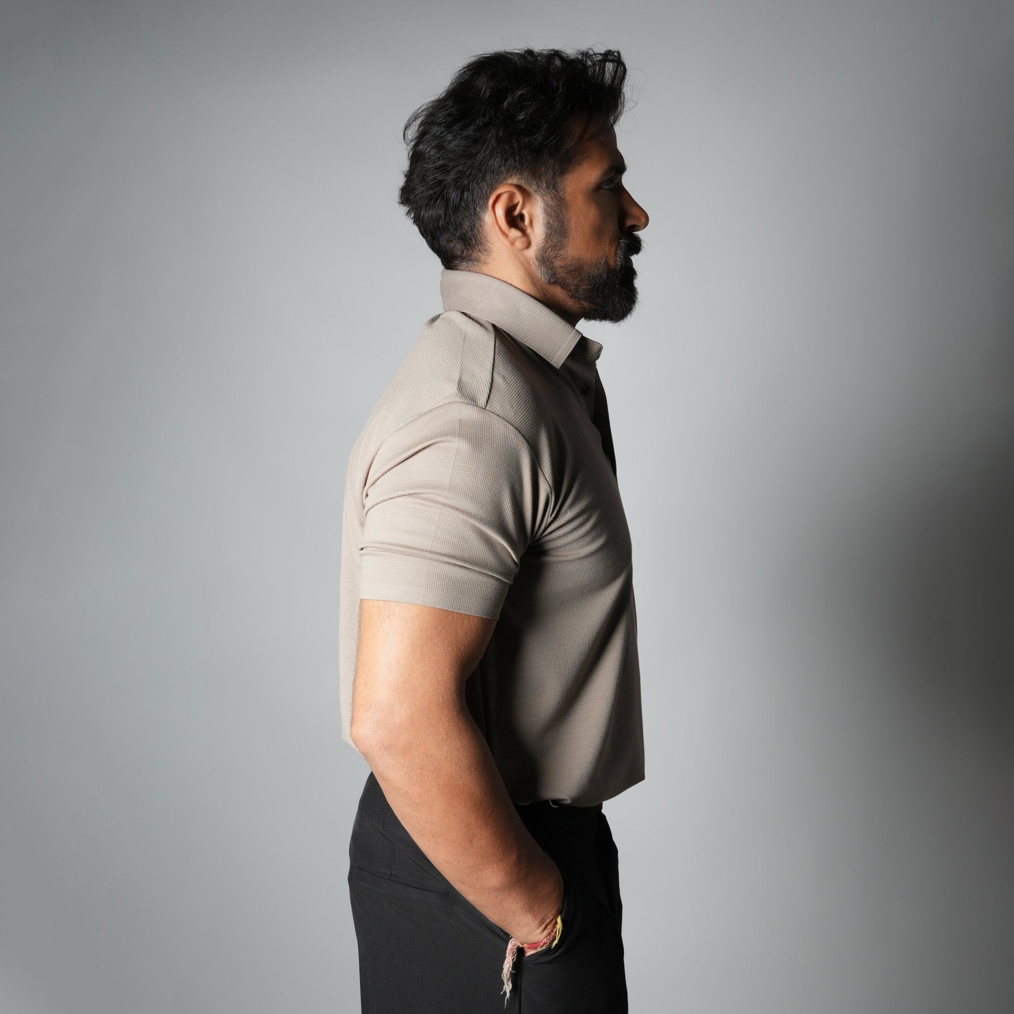 LIGHT TAUPE SEAMLESS TEXTURED POLO - Hophead
