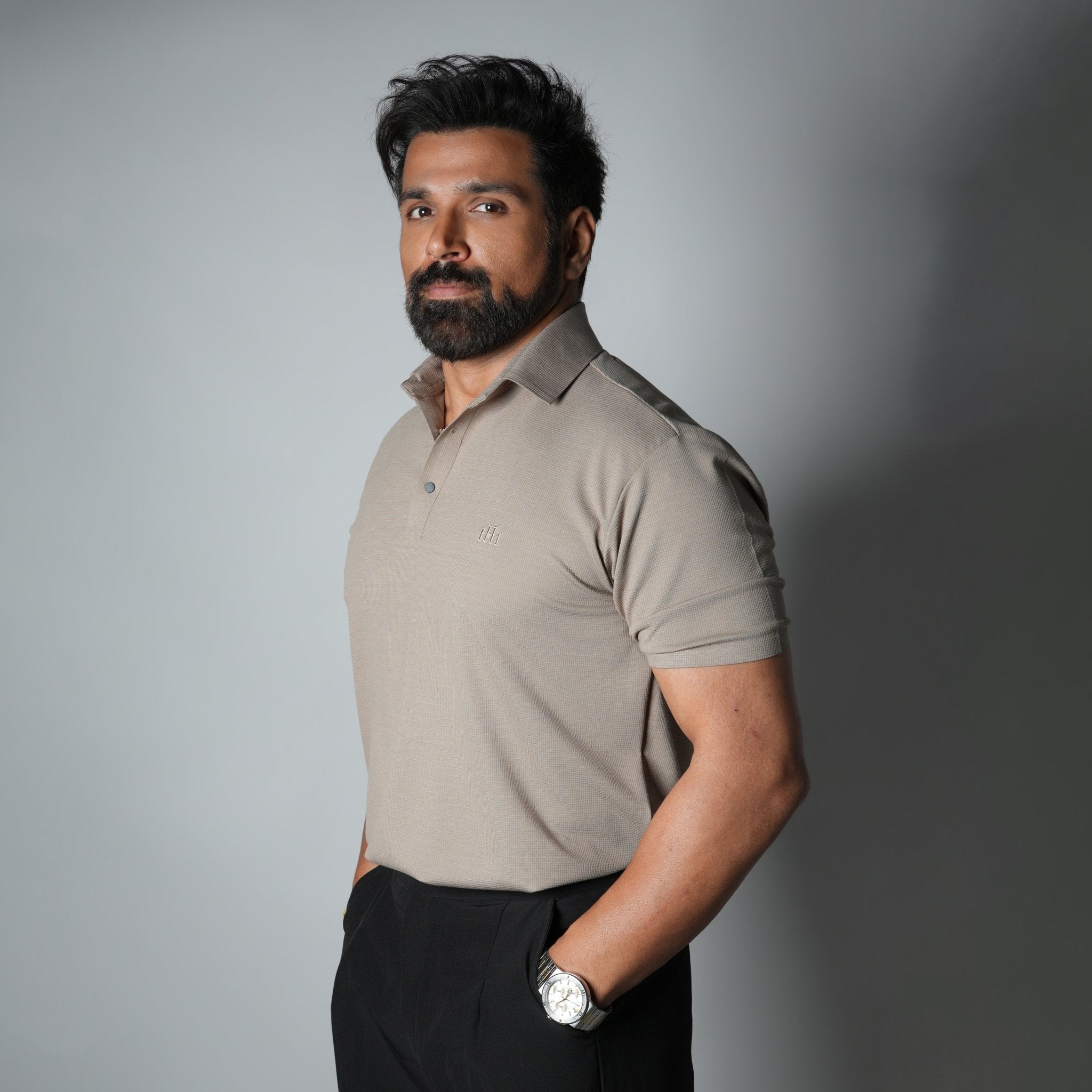 LIGHT TAUPE SEAMLESS TEXTURED POLO - Hophead