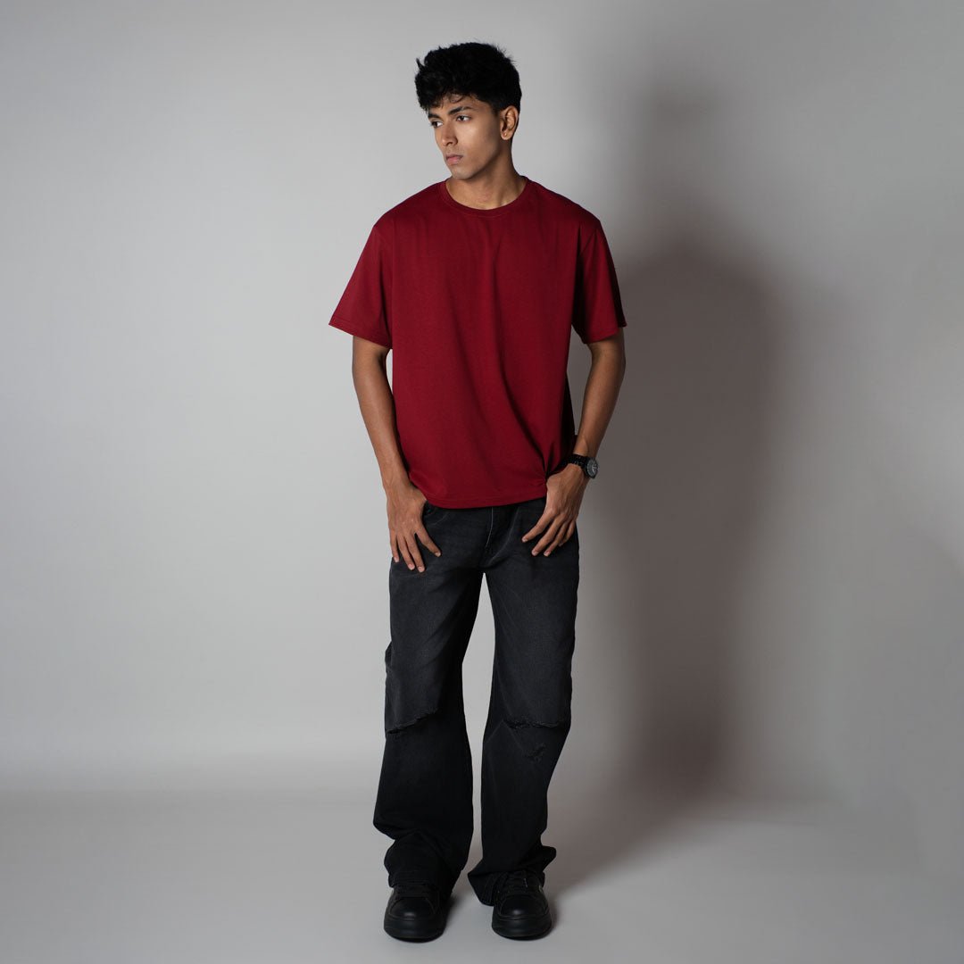 MAROON CREW NECK BASIC T - SHIRT - Hophead