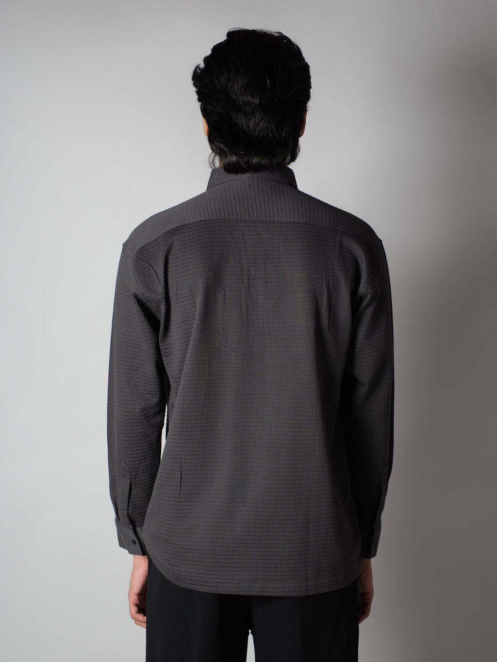 MEN'S GREY WAFFLE LONG SLEEVE BUTTON-DOWN SHIRT - Hophead