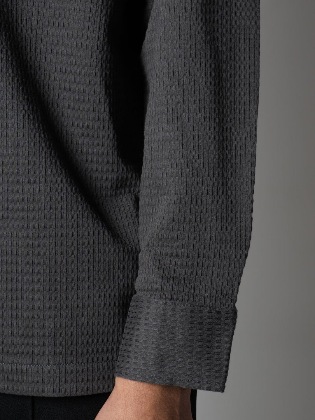 MEN'S GREY WAFFLE LONG SLEEVE BUTTON-DOWN SHIRT - Hophead