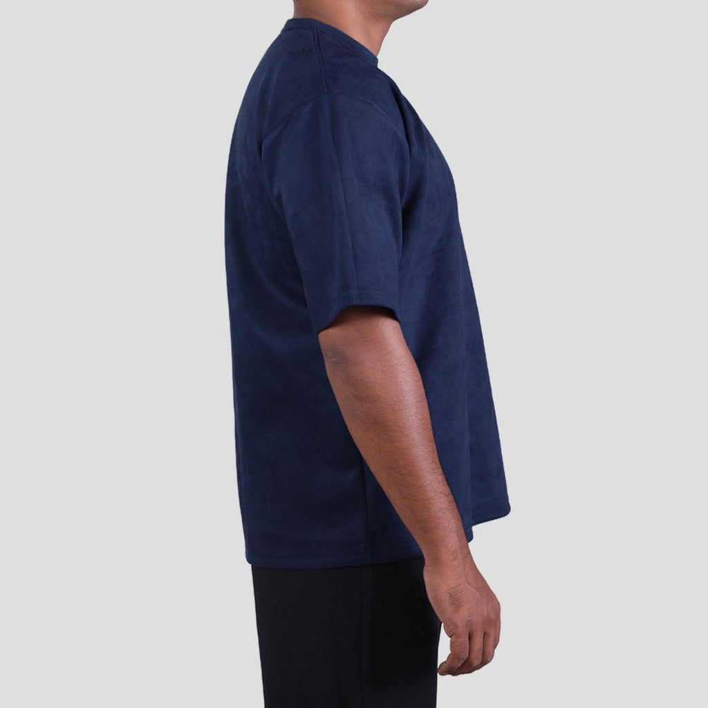 MIDNIGHT BLUE EMBROIDERED SUEDE T - SHIRT - Hophead