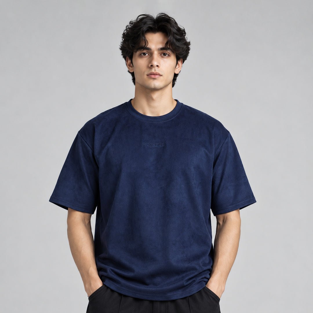 MIDNIGHT BLUE EMBROIDERED SUEDE T-SHIRT - Hophead