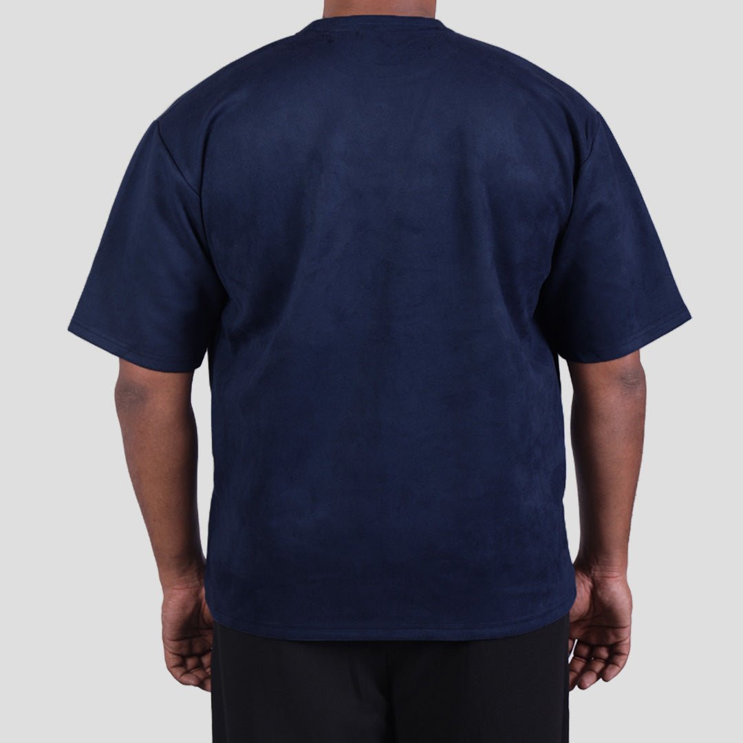MIDNIGHT BLUE EMBROIDERED SUEDE T - SHIRT - Hophead