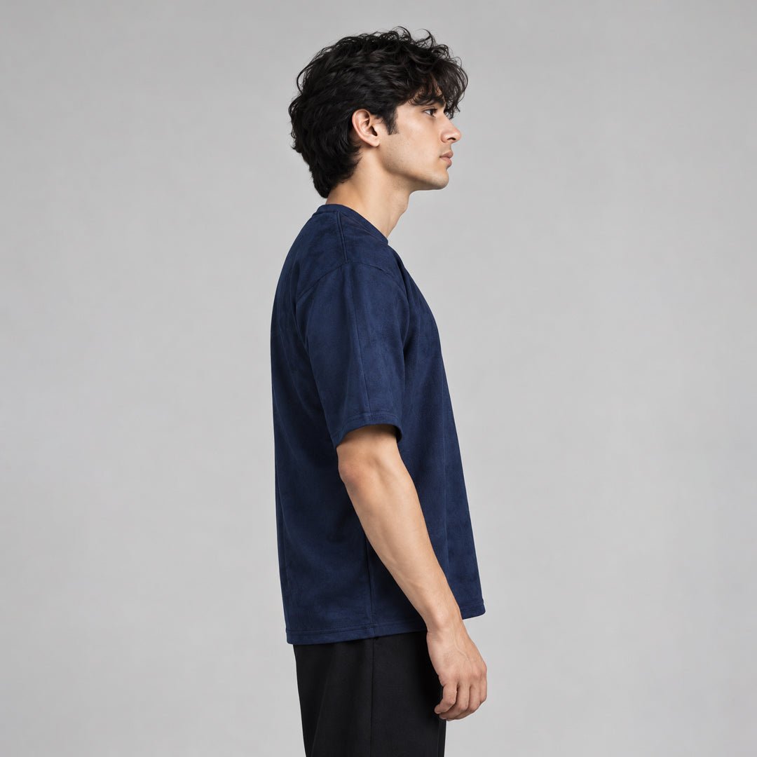 MIDNIGHT BLUE EMBROIDERED SUEDE T-SHIRT - Hophead