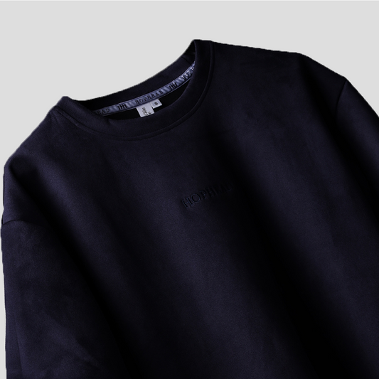 SPACE BLUE SUEDE EMBROIDERED T-SHIRT