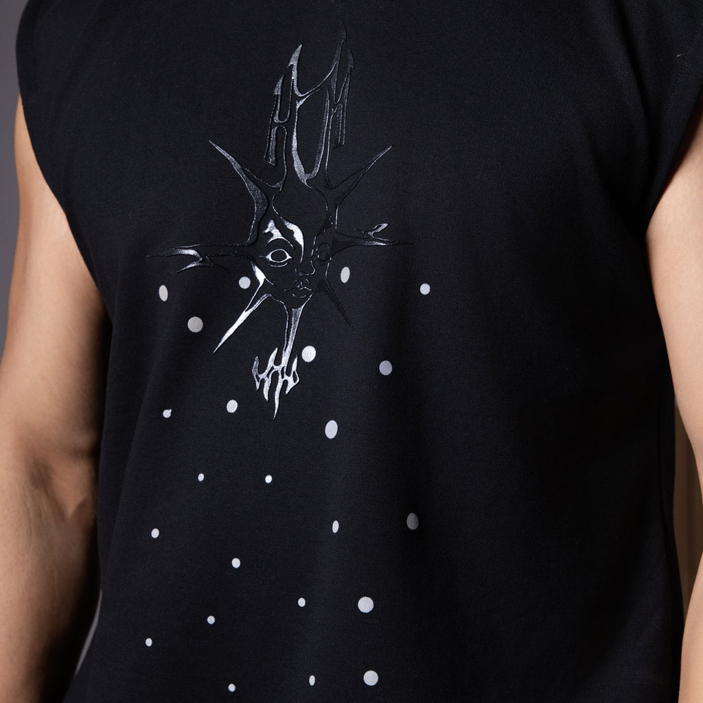 MORNING STAR BLACK SLEEVELESS GRAPHIC T - SHIRT - Hophead
