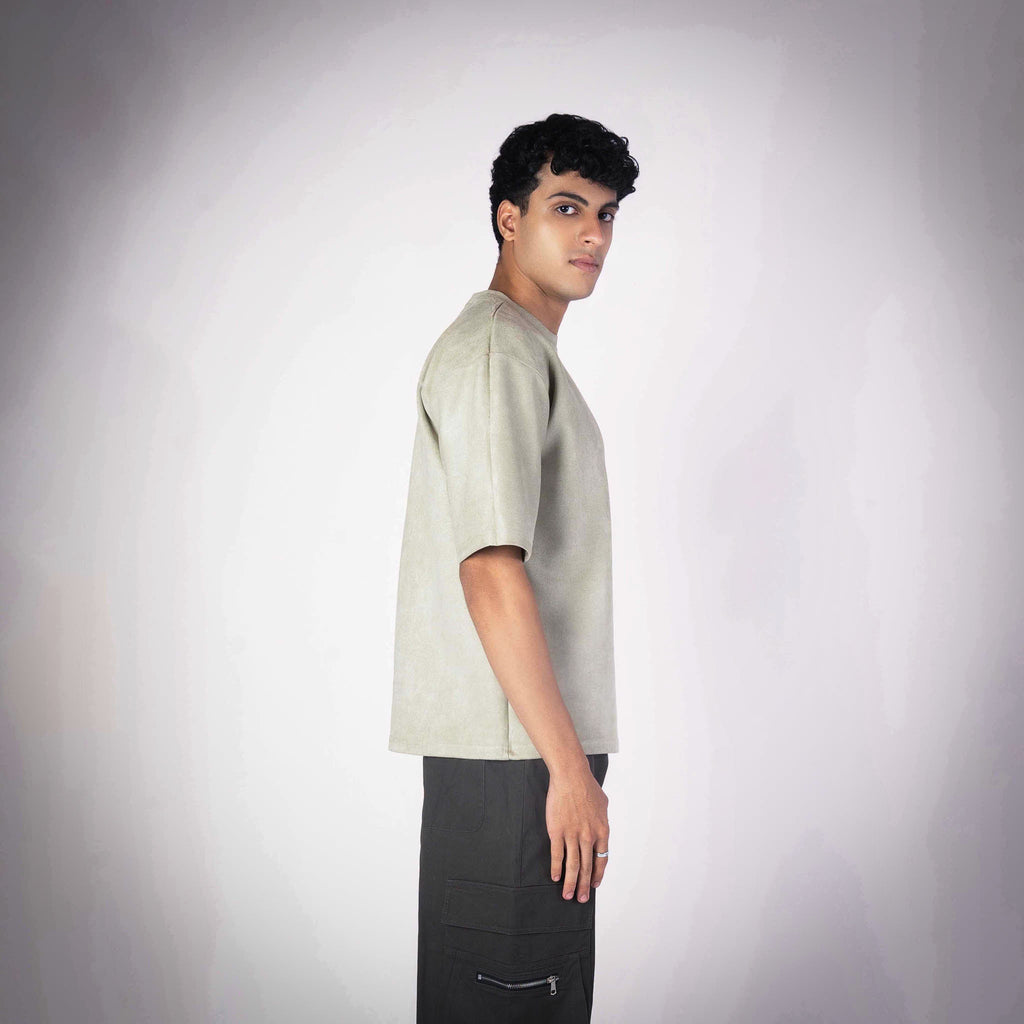 MOSS GREEN EMBROIDERED SUEDE T - SHIRT - Hophead