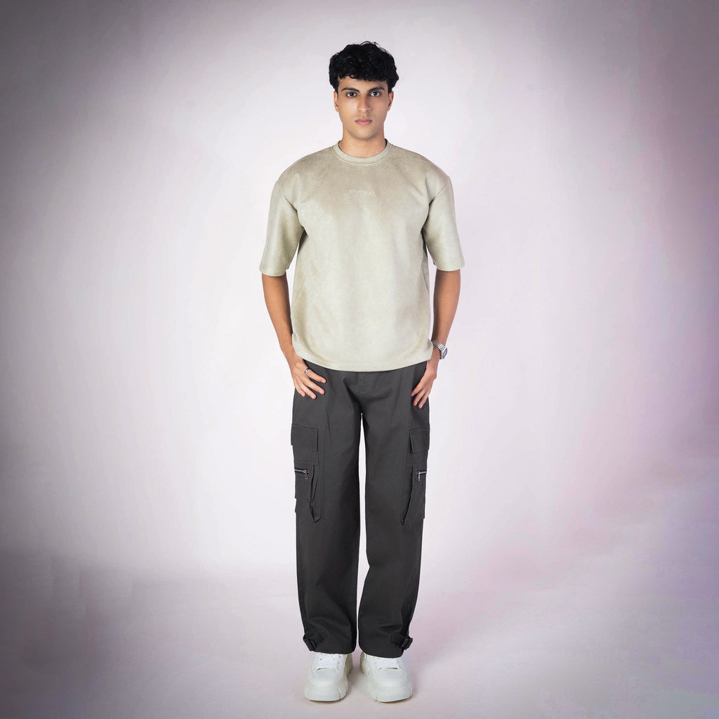 MOSS GREEN EMBROIDERED SUEDE T - SHIRT - Hophead