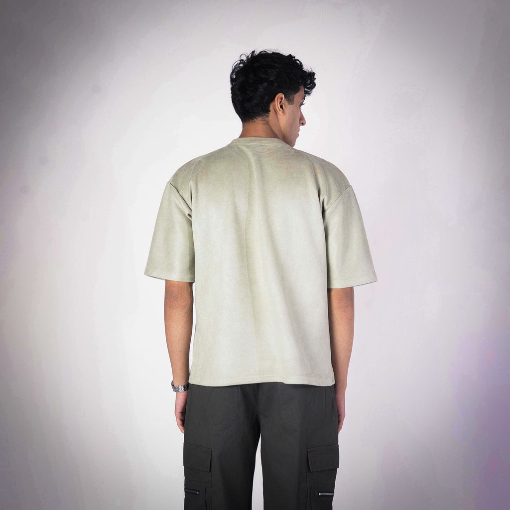 MOSS GREEN EMBROIDERED SUEDE T - SHIRT - Hophead