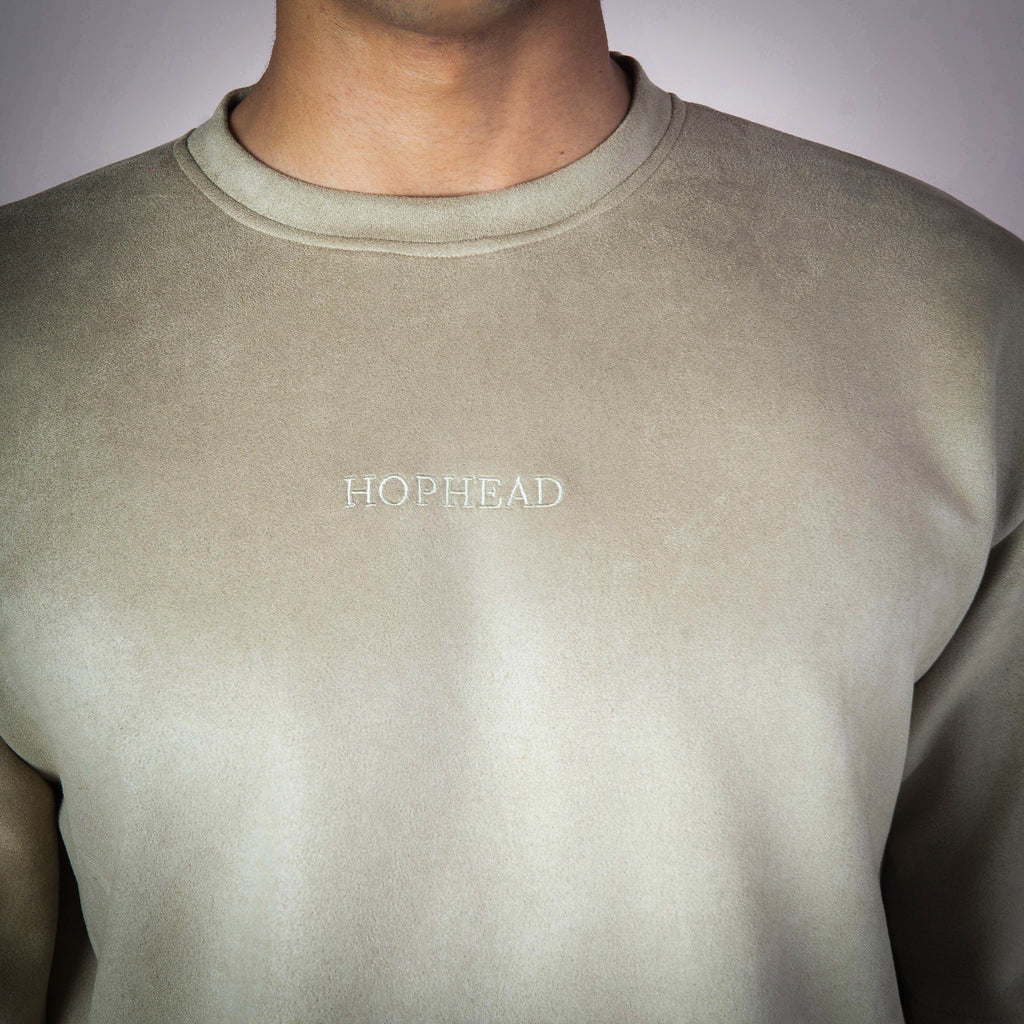 MOSS GREEN EMBROIDERED SUEDE T - SHIRT - Hophead