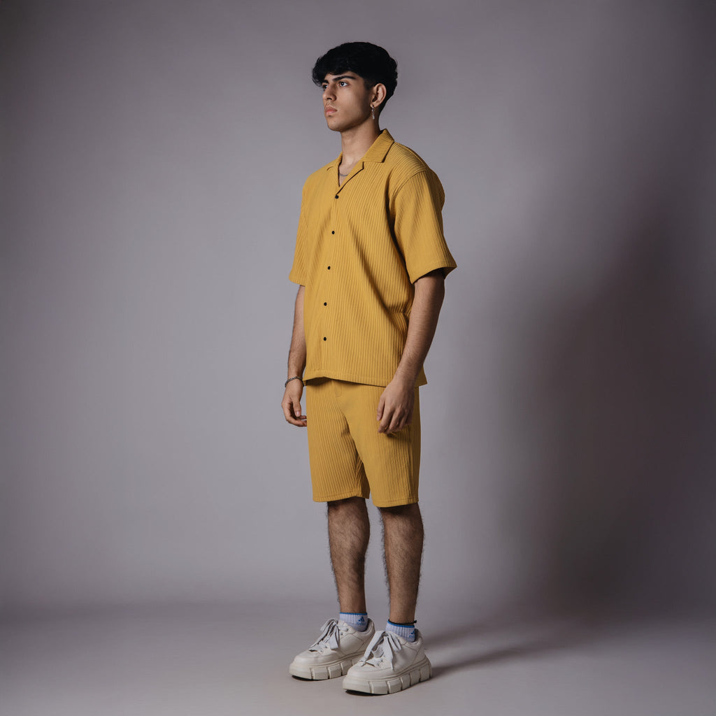 MUSTARD STRIPPED TEXTURED CO - ORD SET - Hophead