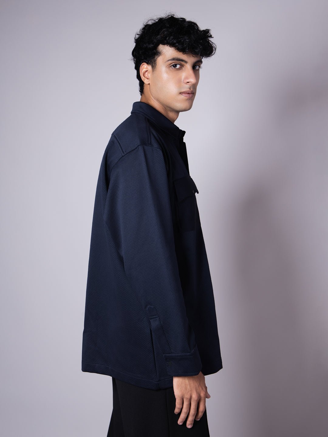 NAVY BLUE DOUBLE POCKET TEXTURED SHACKETS - Hophead