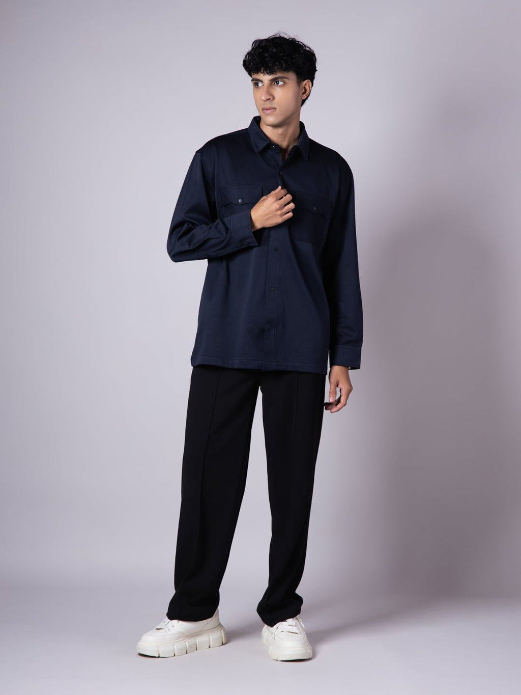 NAVY BLUE DOUBLE POCKET TEXTURED SHACKETS - Hophead