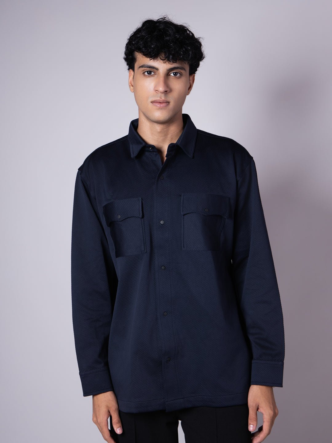 NAVY BLUE DOUBLE POCKET TEXTURED SHACKETS - Hophead