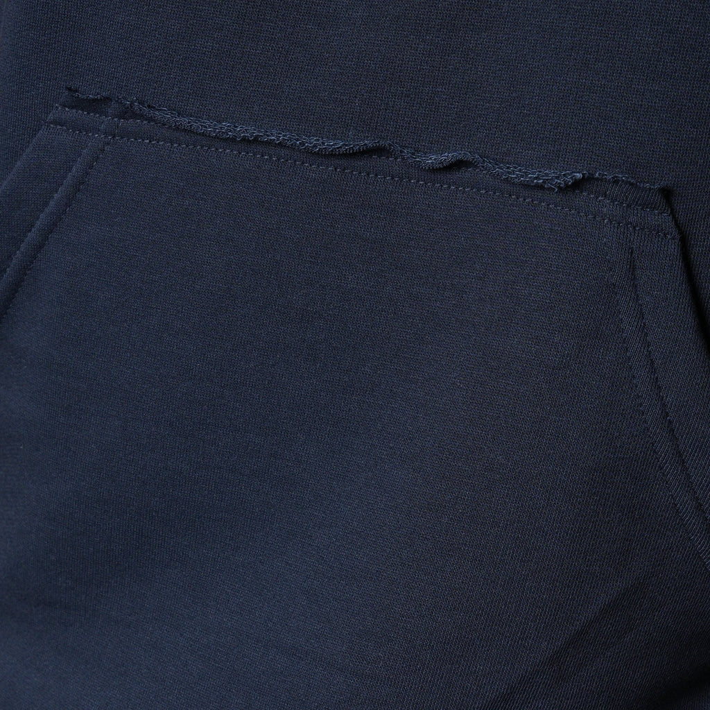 NAVY BLUE RAW EDGE SLEEVELESS HOODIE - Hophead