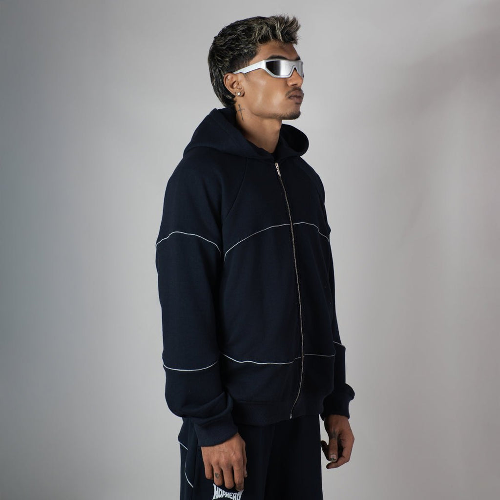NAVY MIDNIGHT GLOW HEAVY ZIPPER HOODIE - Hophead
