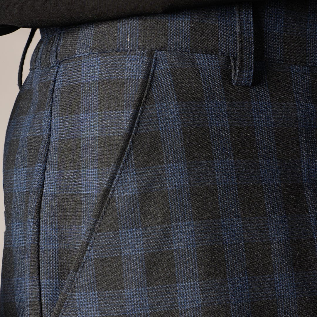NAVY PLAID REGULAR FIT TROUSER - Hophead