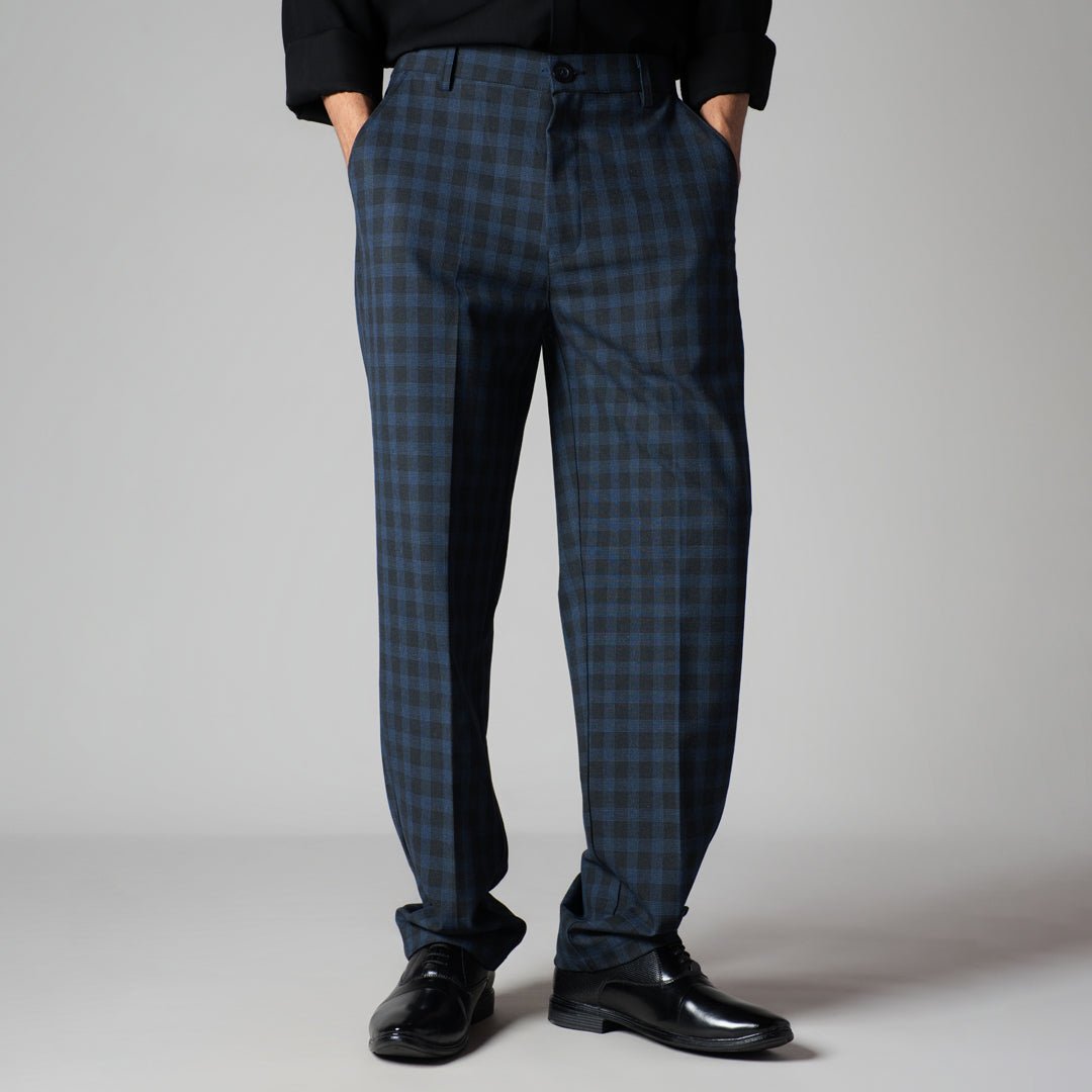 NAVY PLAID REGULAR FIT TROUSER - Hophead
