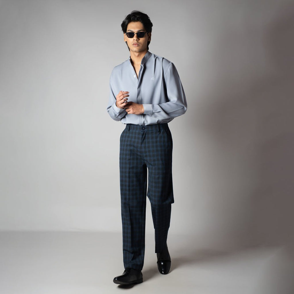 NAVY PLAID REGULAR FIT TROUSER - Hophead