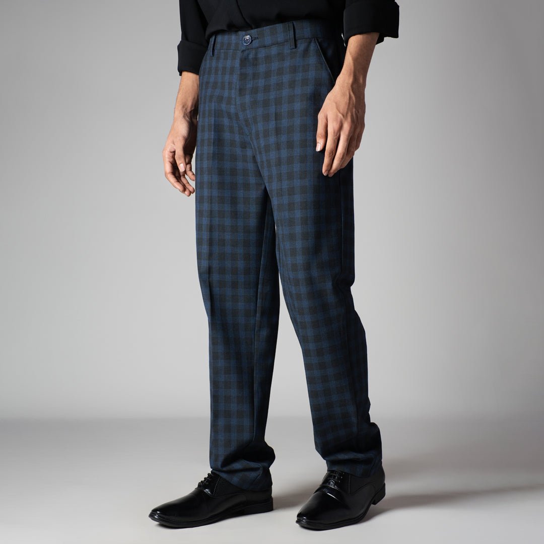NAVY PLAID REGULAR FIT TROUSER - Hophead