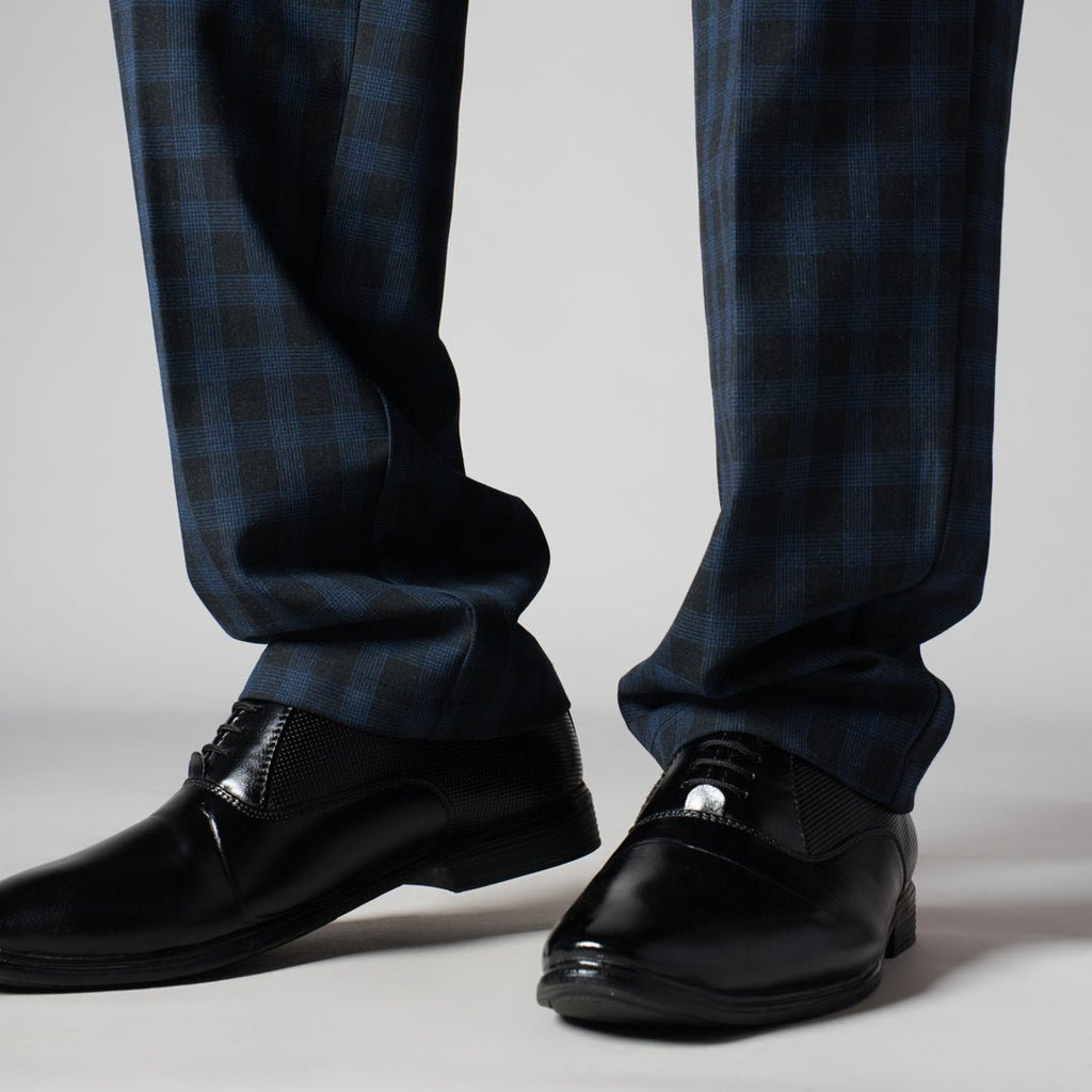 NAVY PLAID REGULAR FIT TROUSER - Hophead