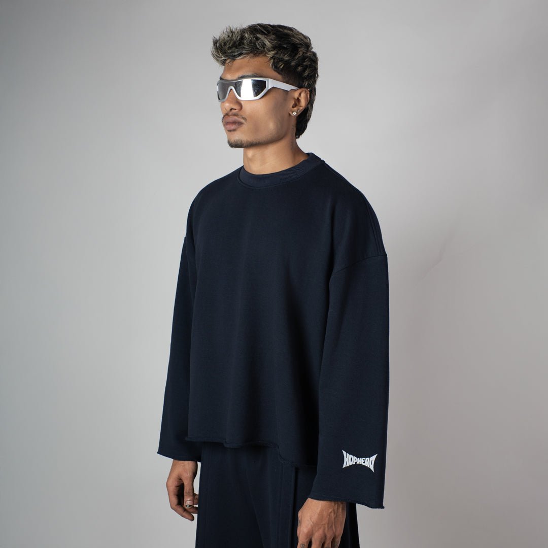 NAVY RAW EDGE SWEATSHIRT - Hophead