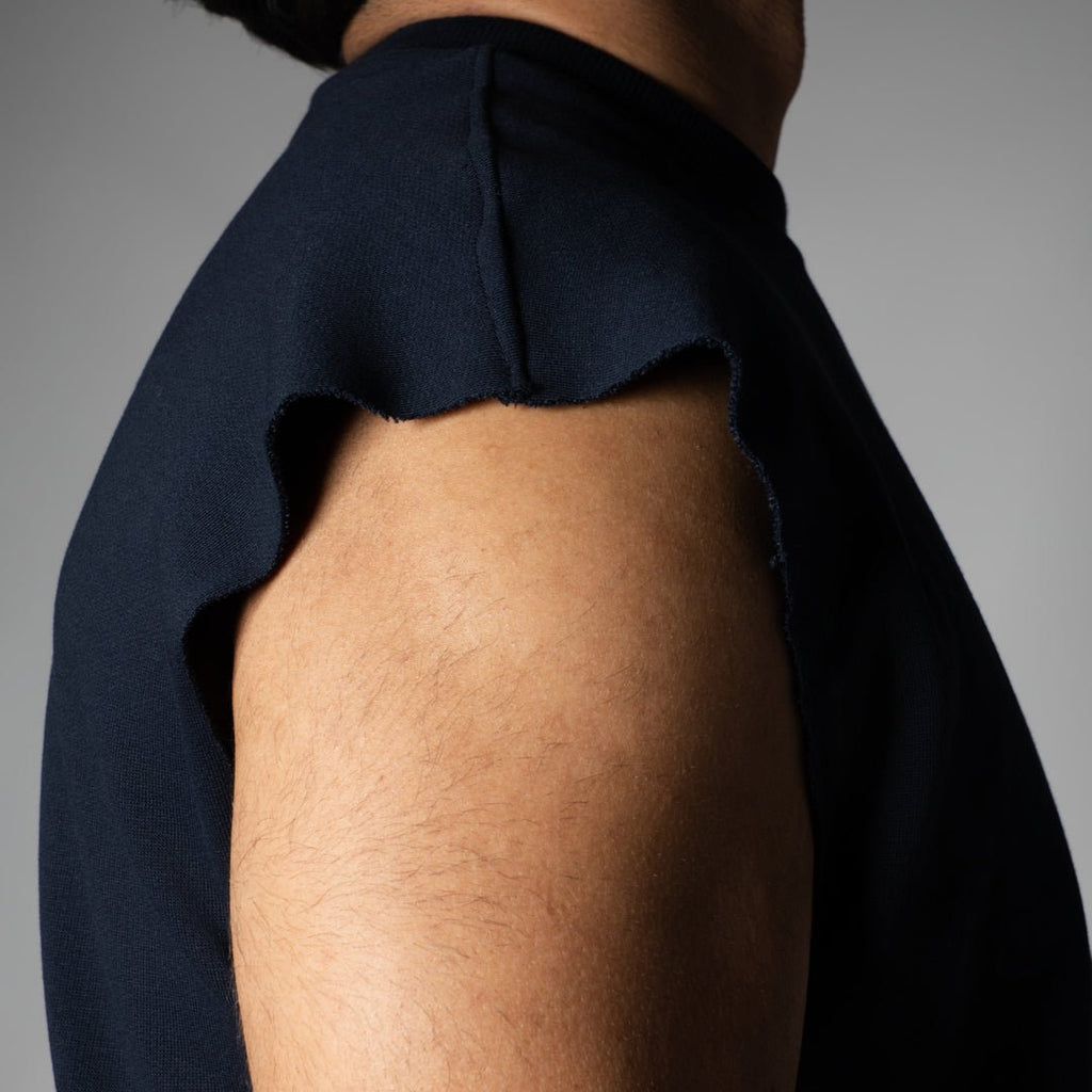 NAVY SLEEVELESS RAW EDGE TSHIRT - Hophead