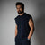 NAVY SLEEVELESS RAW EDGE TSHIRT