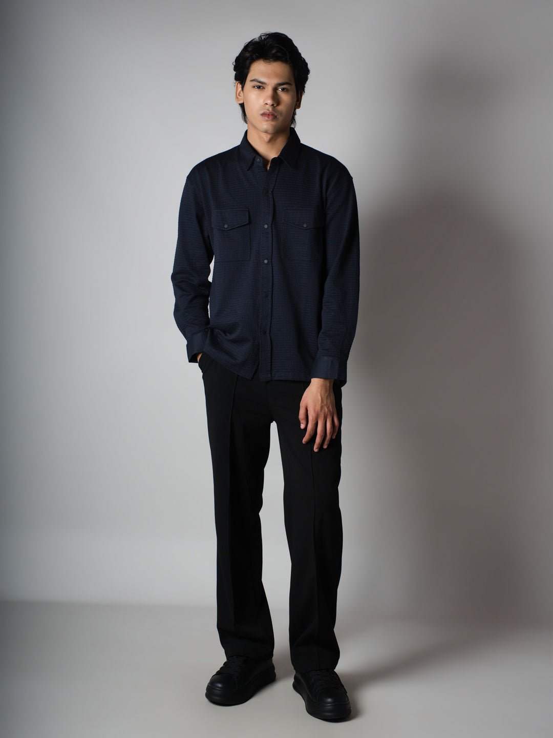 Navy Waffle Double Pocket Shirt - Hophead