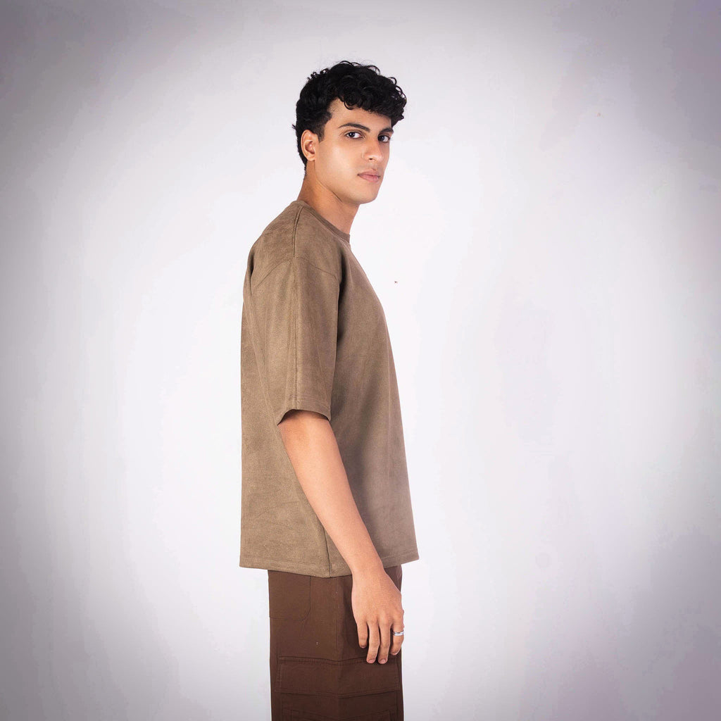 OAK BROWN SUEDE EMBROIDERED T - SHIRT - Hophead