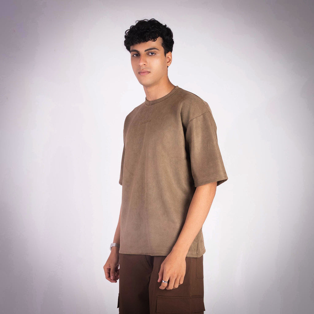 OAK BROWN SUEDE EMBROIDERED T - SHIRT - Hophead
