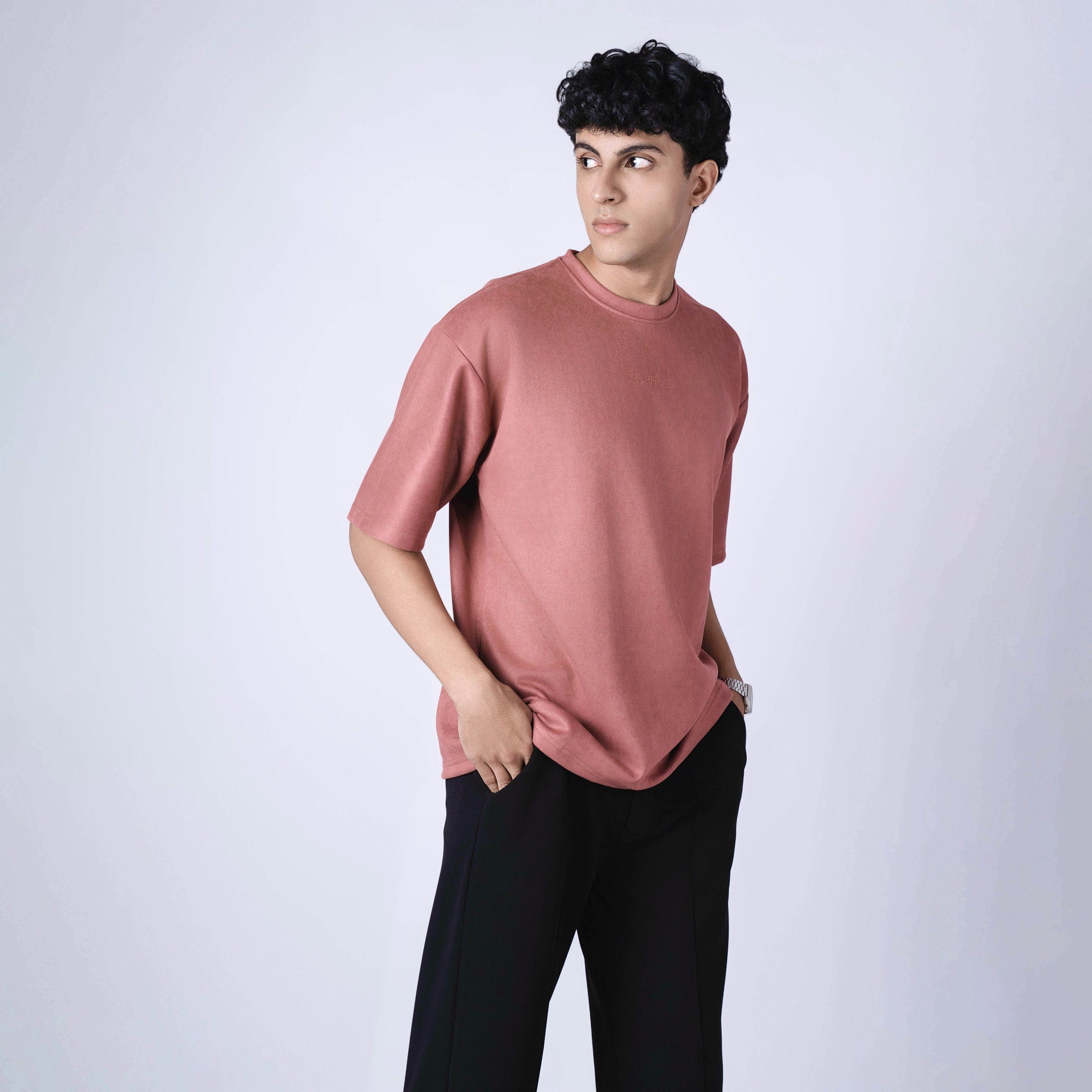 OLD ROSE EMBROIDERED SUEDE T - SHIRT - Hophead