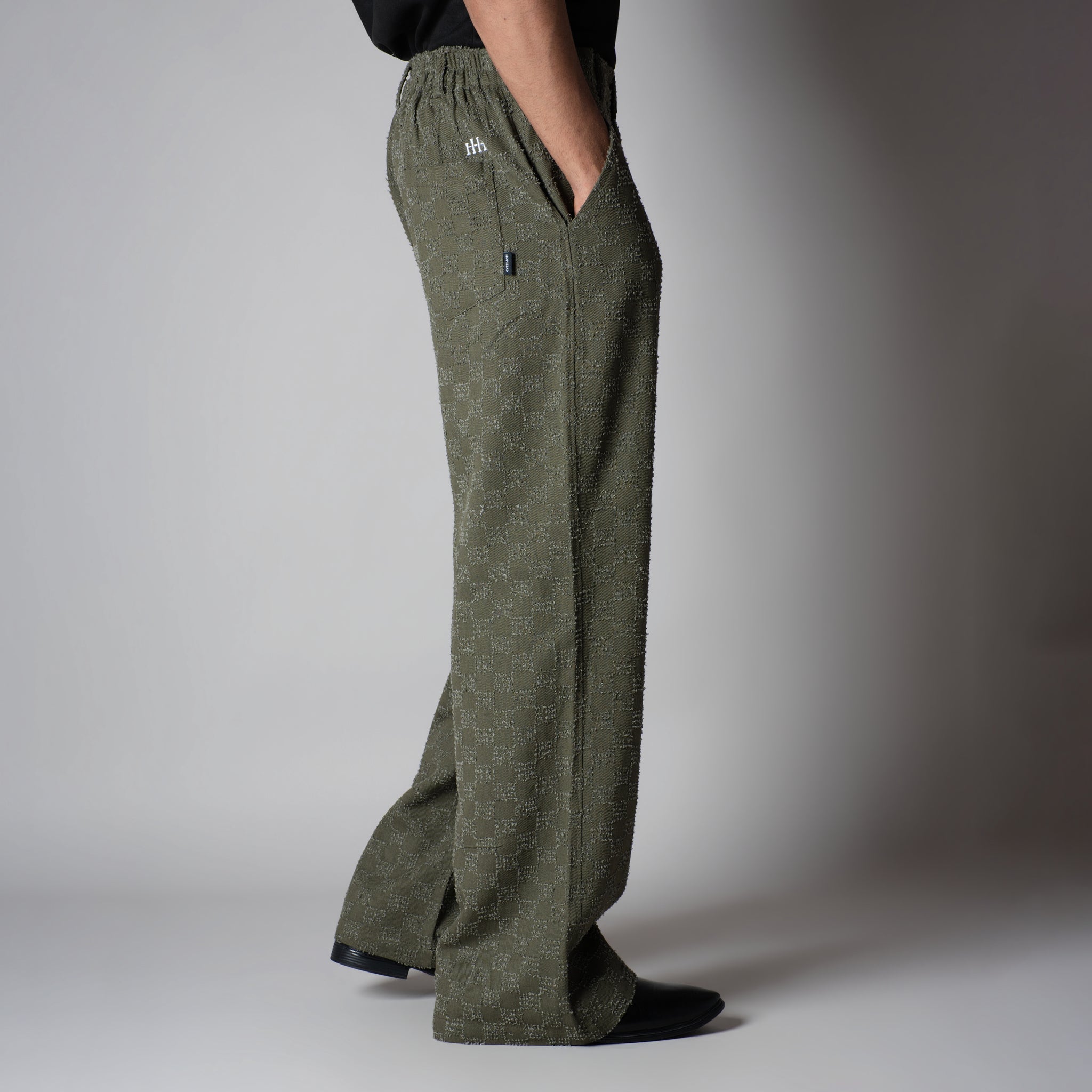 OLIVE CHECKERED ROOFING BOOT CUT DENIM - Hophead