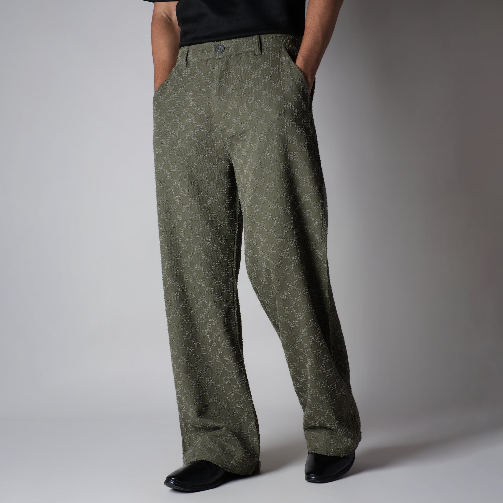 OLIVE CHECKERED ROOFING BOOT CUT DENIM - Hophead