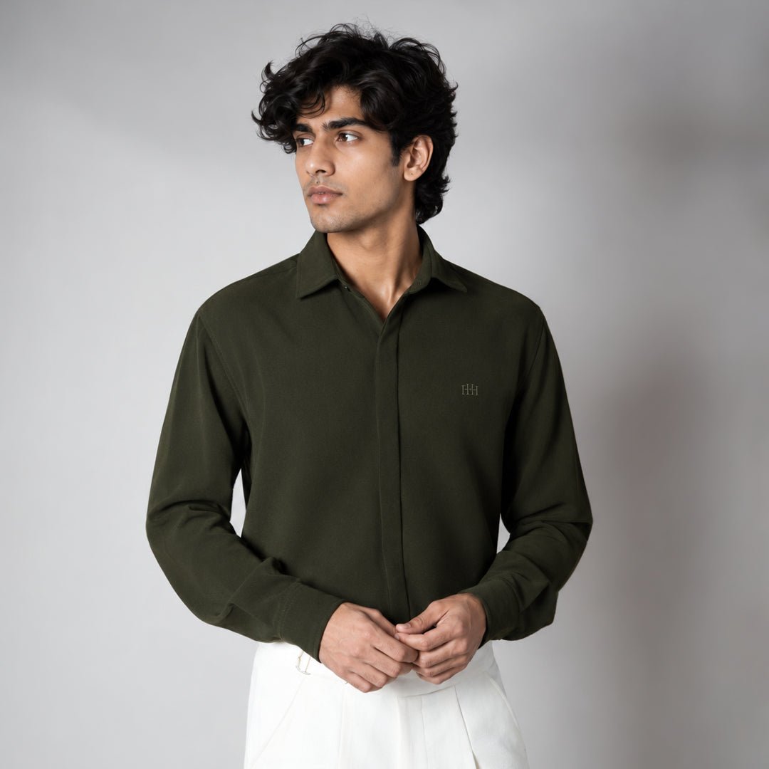 OLIVE GREEN KOREAN SHIRT - Hophead