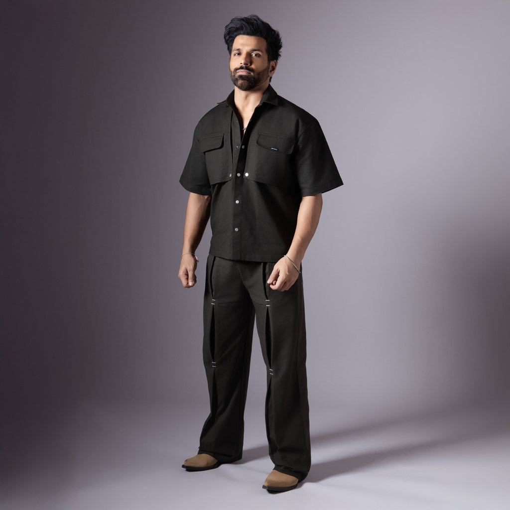 OLIVE GREEN REVERSE PLEATED COTTON PANTS - Hophead