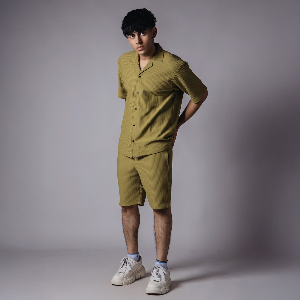 OLIVE GREEN STRIPPED TEXTURED CO - ORD SET - Hophead