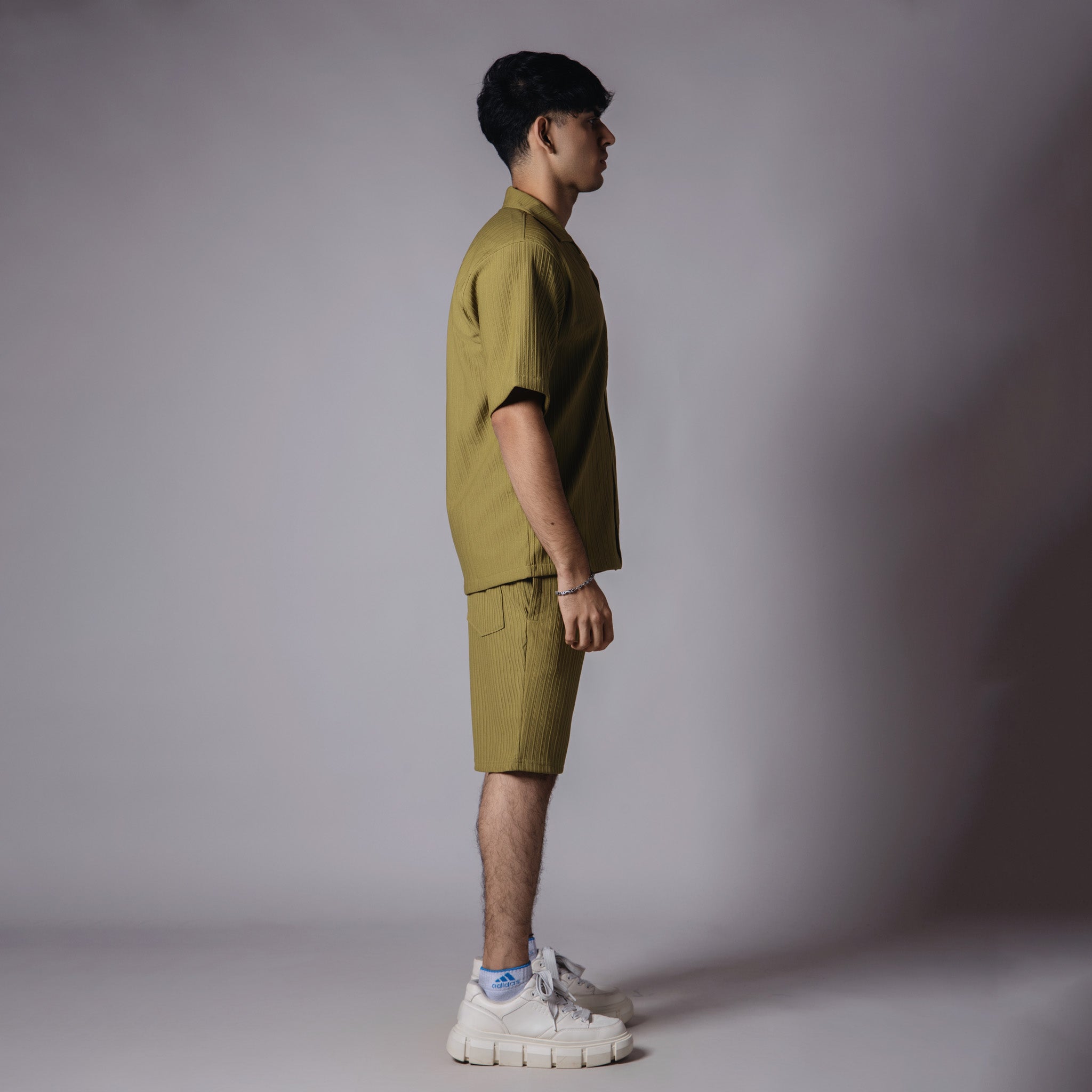 OLIVE GREEN STRIPPED TEXTURED CO - ORD SET - Hophead