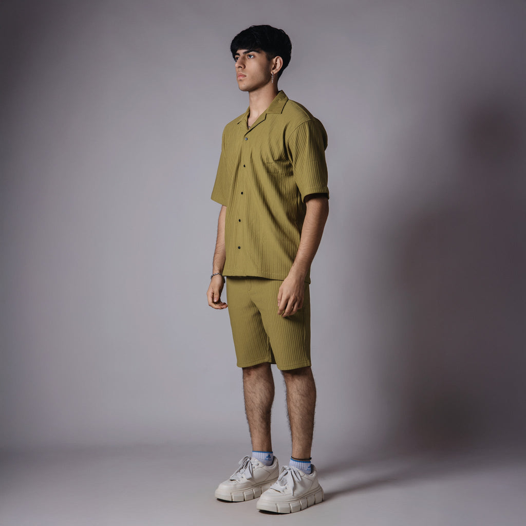 OLIVE GREEN STRIPPED TEXTURED CO - ORD SET - Hophead