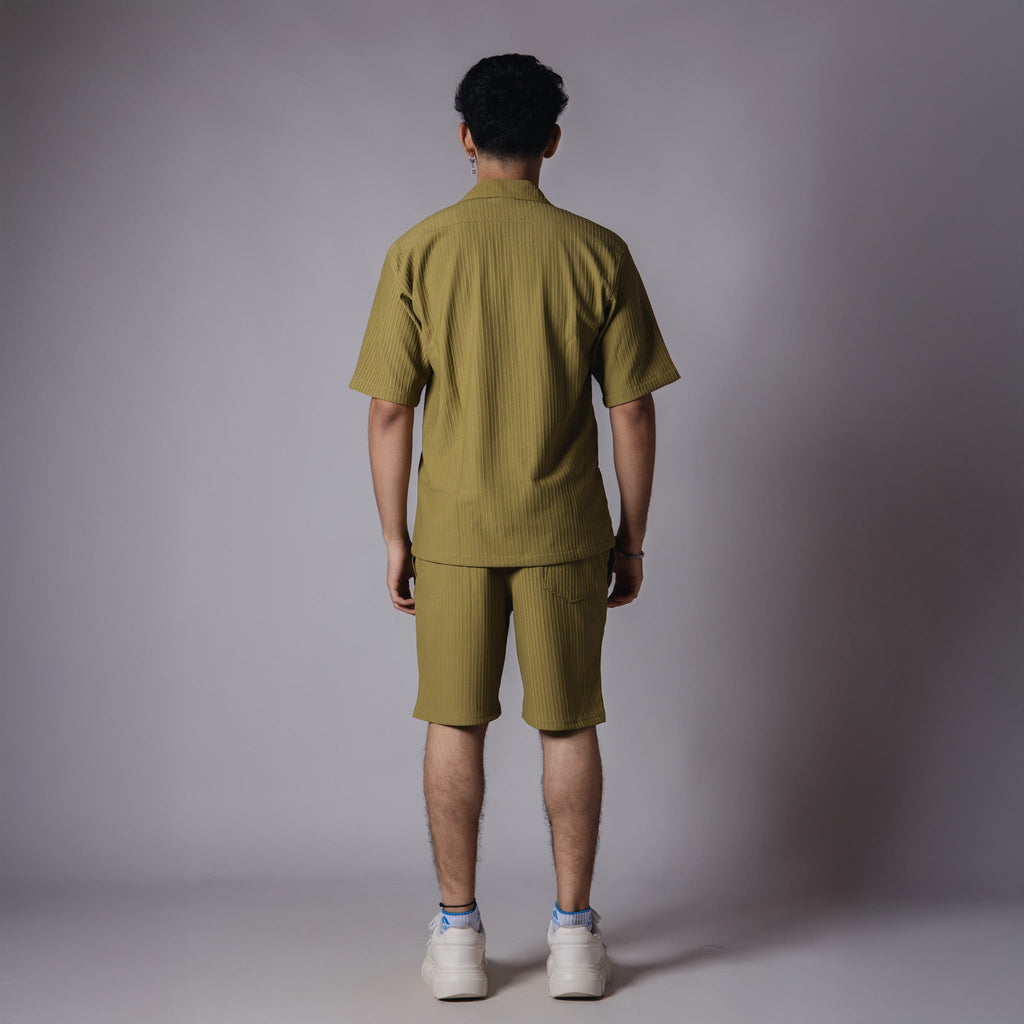 OLIVE GREEN STRIPPED TEXTURED CO - ORD SET - Hophead